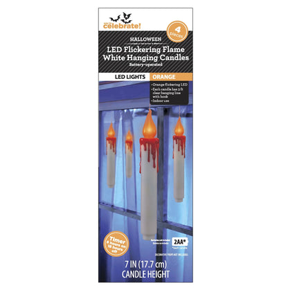 White Hanging Candle Lights, 4PC, Orange LED Flickering Flame, Battery Operated, 7in, Halloween Indoor, by Way To Celebrate nirvanaguru