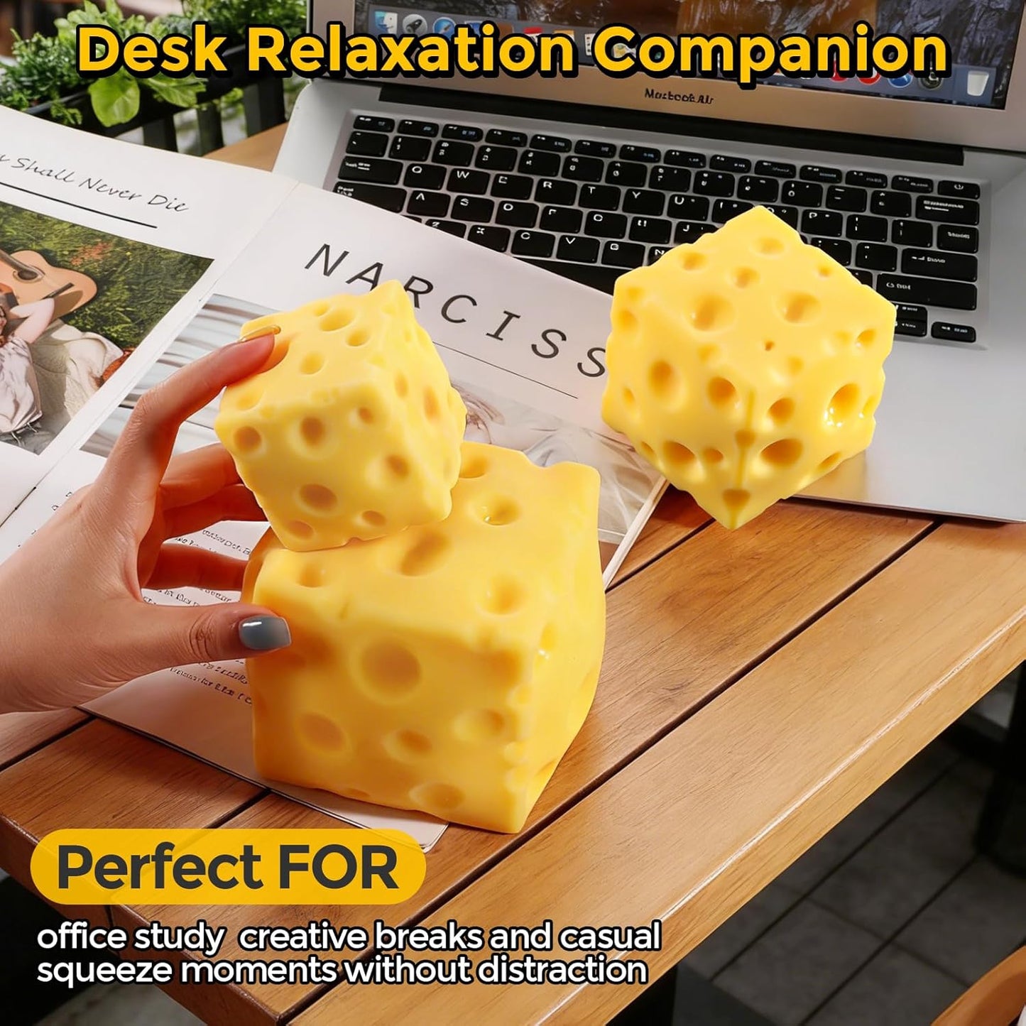 Jumbo Cheese Squishy Stress Relief Toy – Slow Rising Sensory Squeeze (Yellow) Nirvana Guru