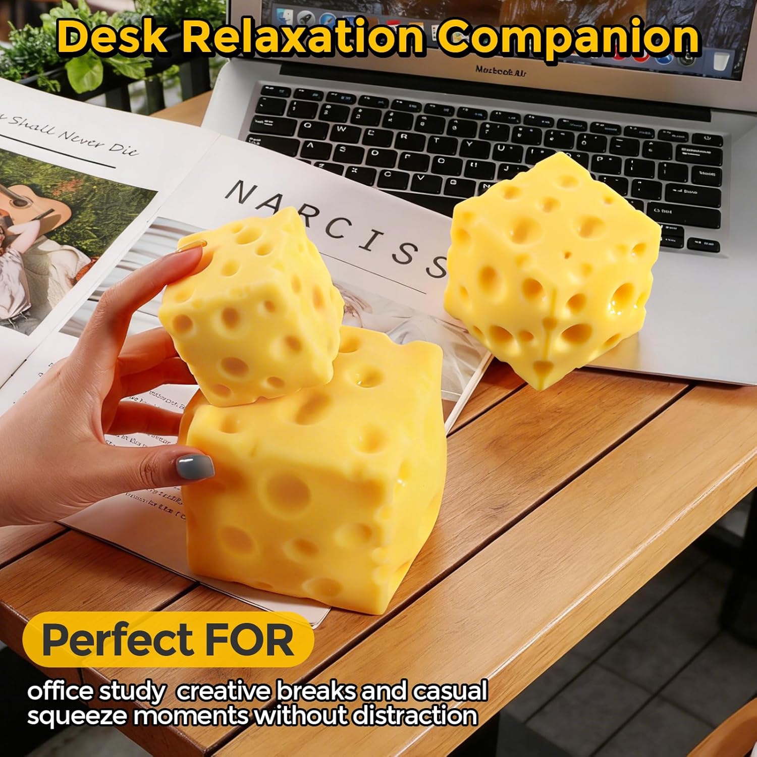 Jumbo Cheese Squishy Stress Relief Toy – Slow Rising Sensory Squeeze (Yellow) Nirvana Guru
