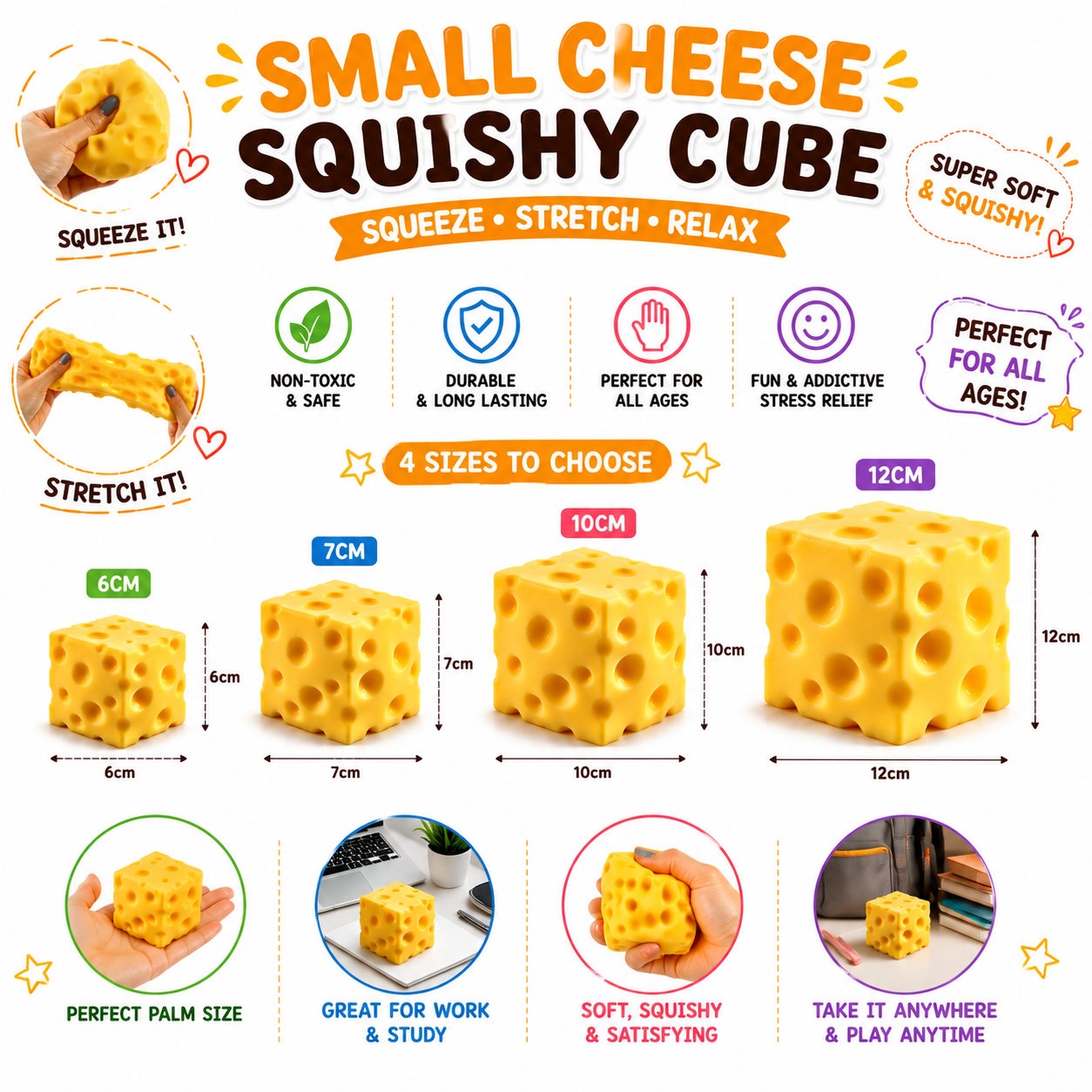 Jumbo Cheese Squishy Stress Relief Toy – Slow Rising Sensory Squeeze (Yellow) Nirvana Guru