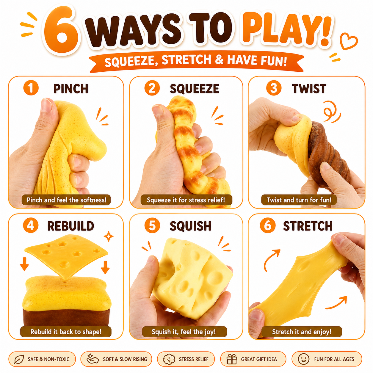 Bread Butter Cheese Croissant Set - 3PCS Food Squishy with Removable Butter & Cheese Slice - Jumbo Squishies Slow Rising Squeeze Toy for Stress Relief - Sensory Gift for Kids Teens Adults Nirvana Guru