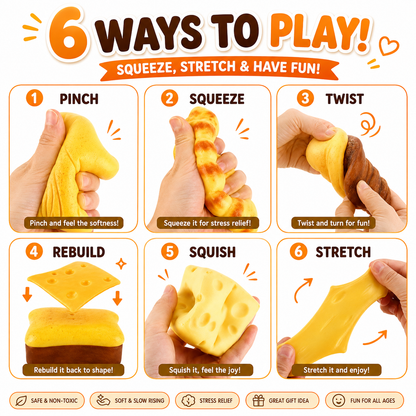 Bread Butter Cheese Croissant Set - 3PCS Food Squishy with Removable Butter & Cheese Slice - Jumbo Squishies Slow Rising Squeeze Toy for Stress Relief - Sensory Gift for Kids Teens Adults Nirvana Guru