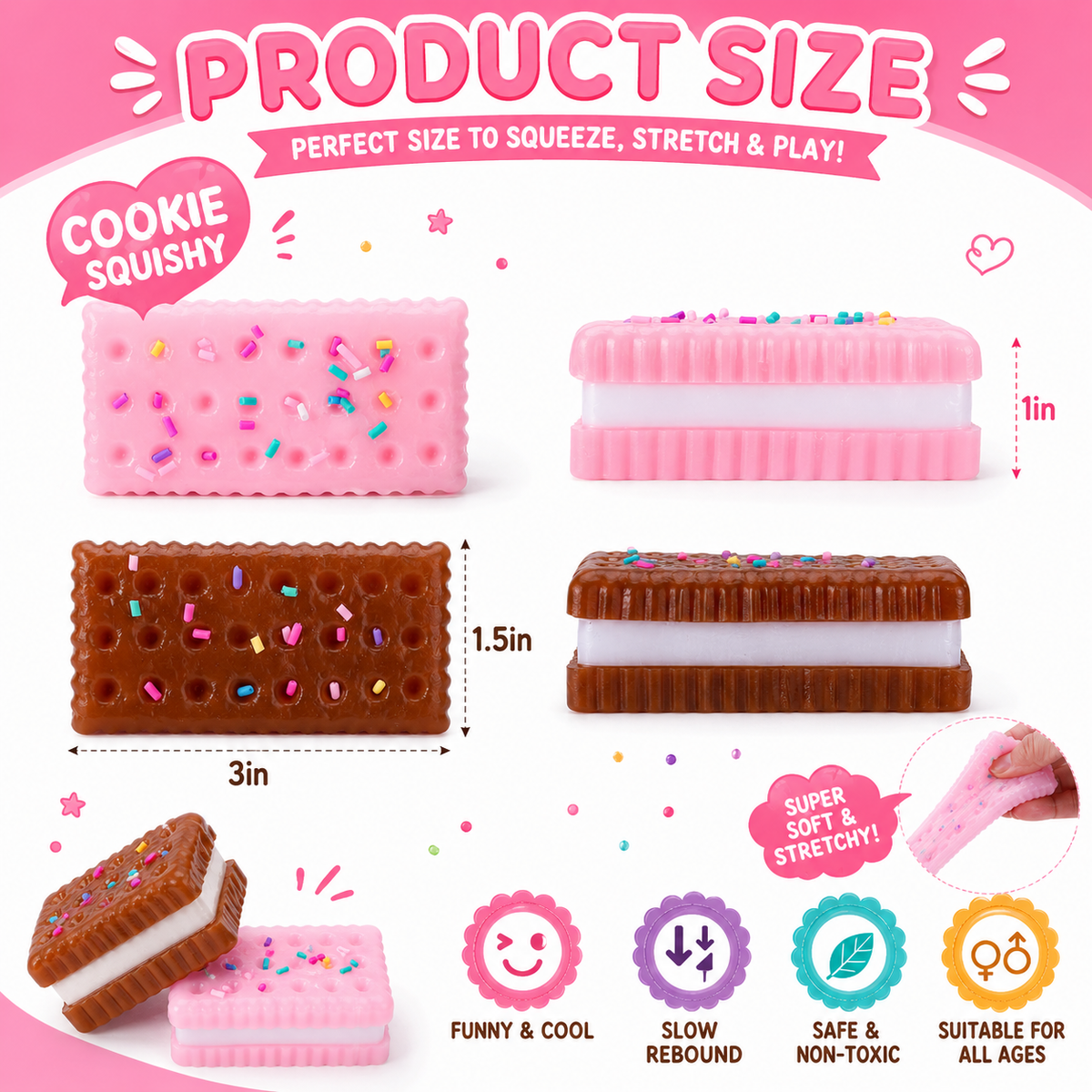 Silicone Stress Relief Squishy - 2 PCS Cookie Sticky Taba Squishy Fidget Toys Adults - Ultra-Soft Squeeze Toys - Fun Silicone Enjoy Decompression Toy - Soft and Relaxing Squeezing Toy