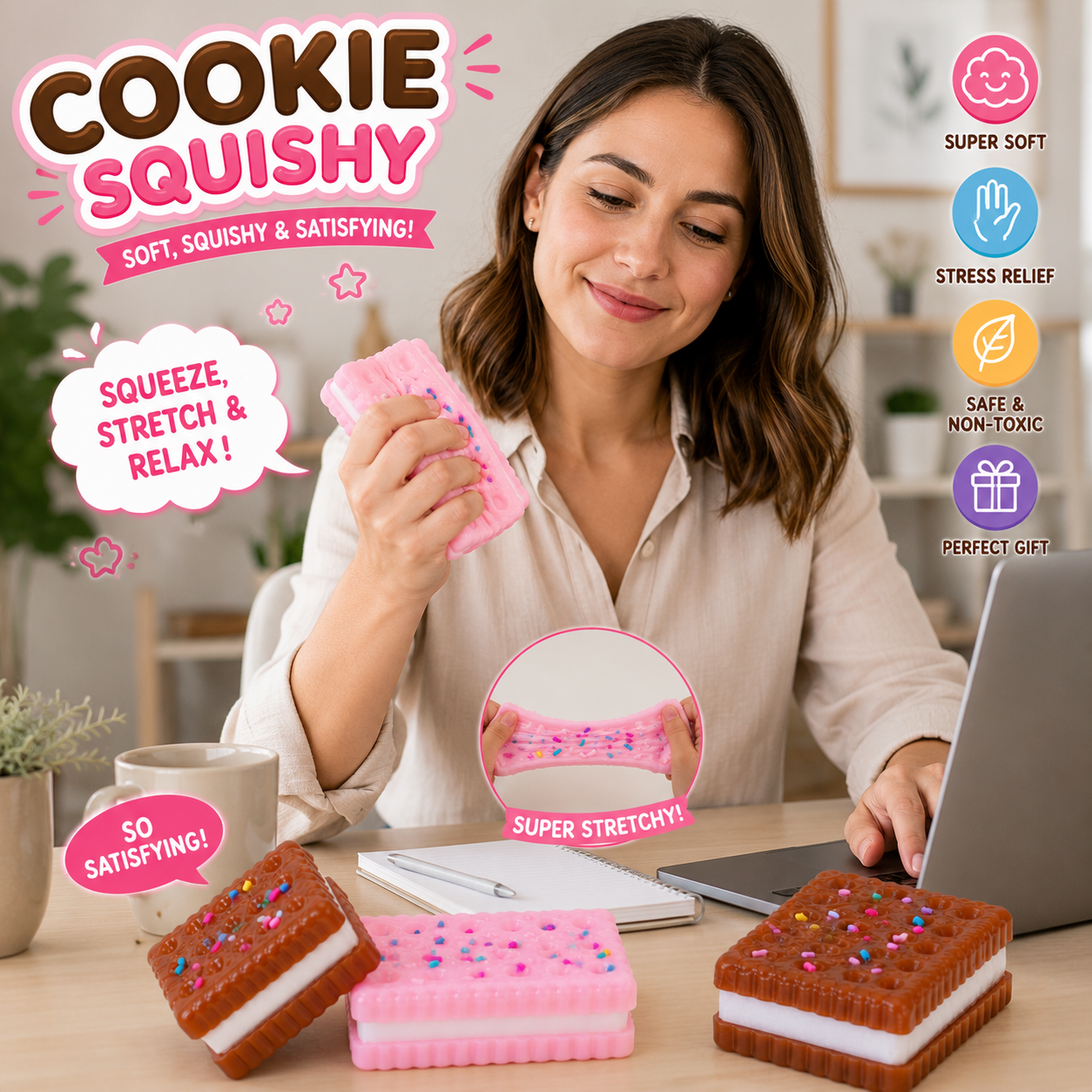 Silicone Stress Relief Squishy - 2 PCS Cookie Sticky Taba Squishy Fidget Toys Adults - Ultra-Soft Squeeze Toys - Fun Silicone Enjoy Decompression Toy - Soft and Relaxing Squeezing Toy Nirvana Guru