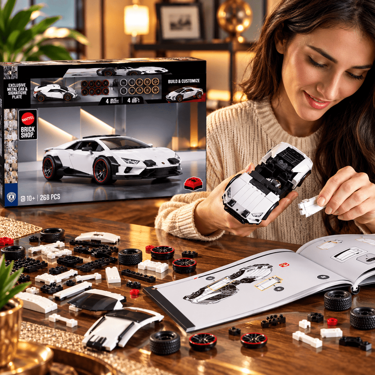 Mattel Brick Shop Hot Wheels Lamborghini Huracán Sterrato Building Toy Kit, 268 Pieces, Collector Set