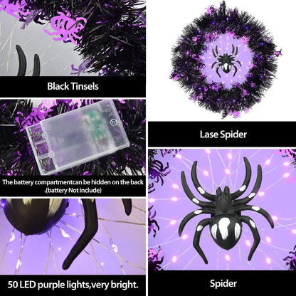 Halloween Wreath Halloween Spider Decorations Wreath with Lights, Halloween Spider Garland LED Halloween Door Wreath for Halloween Party, Halloween Decorations Outdoor Indoor Wall and Window nirvanaguru