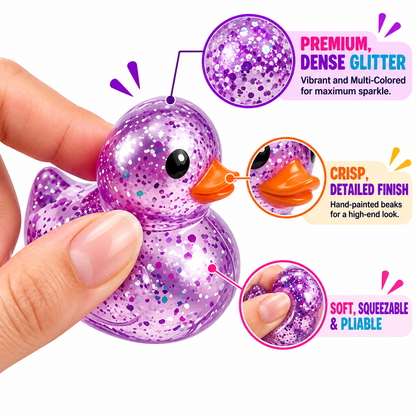 2Pcs Glitter Mini Duck Squishies - Soft Slow Rising Ducks Fidget Toys Stress Balls - Adult Relieve Anxiety Squishies Duck Stress Squeeze Toys - Suitable for Halloween - Christmas - Party Supplies