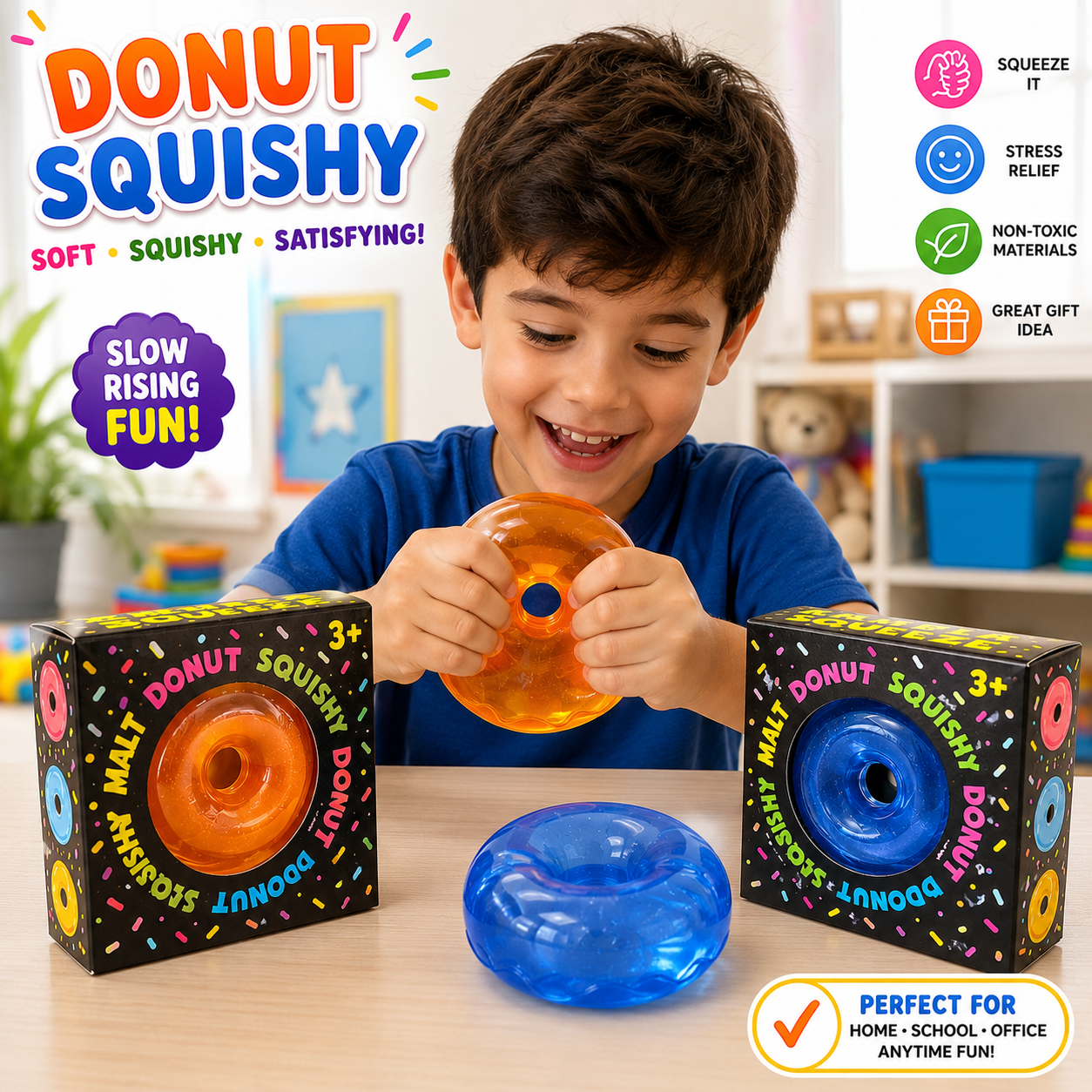 Donut Squishy Toy – Blue Soft Slow Rising Stress Relief Sensory Fidget Squeeze Toys for Kids & Adults - Squishy Donut Set Nirvana Guru