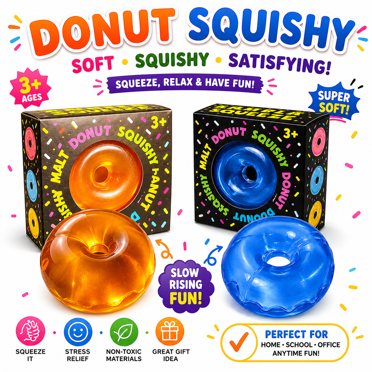 Donut Squishy Toy – Blue Soft Slow Rising Stress Relief Sensory Fidget Squeeze Toys for Kids & Adults - Squishy Donut Set Nirvana Guru