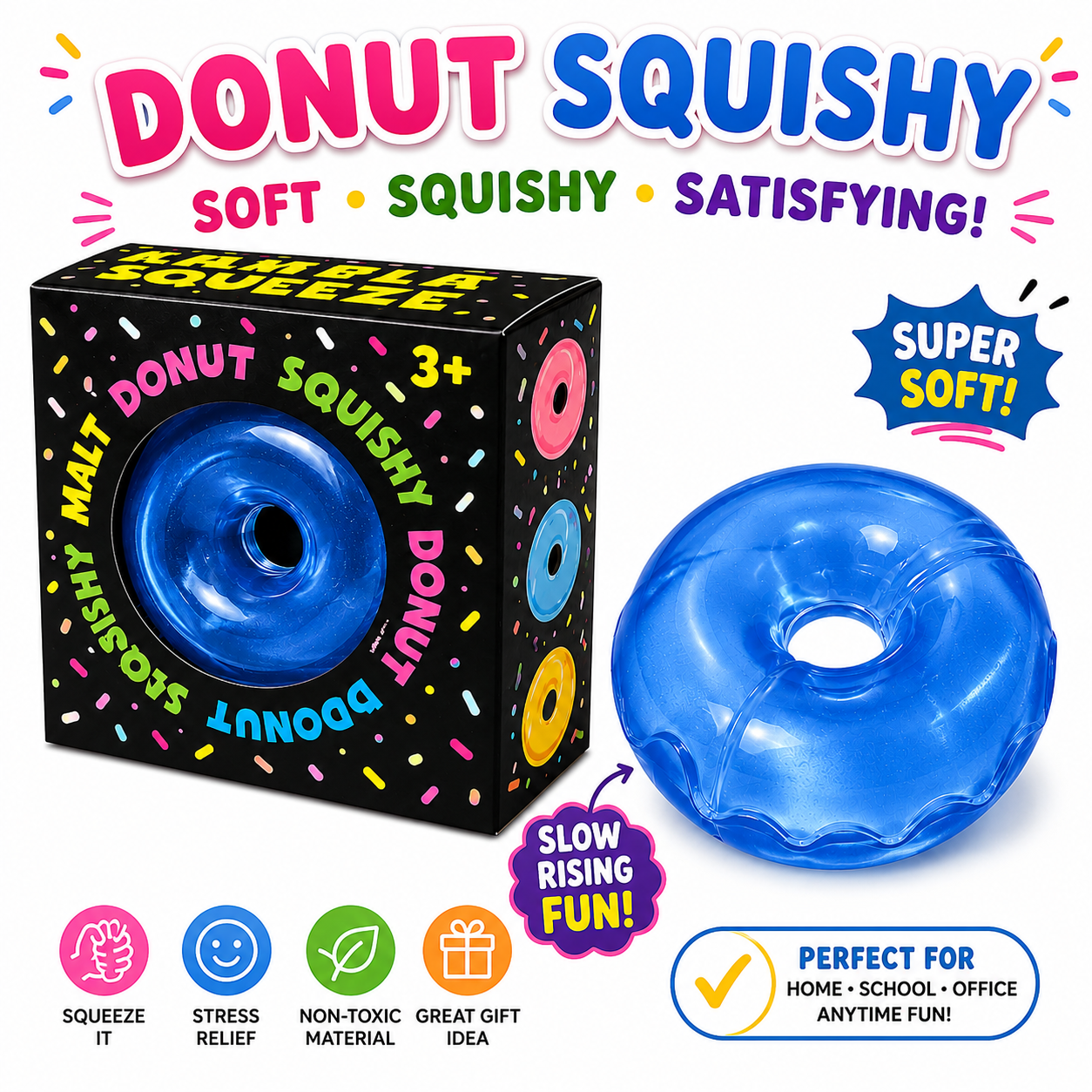 Donut Squishy Toy – Blue Soft Slow Rising Stress Relief Sensory Fidget Squeeze Toys for Kids & Adults - Squishy Donut Set Nirvana Guru