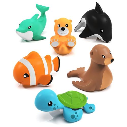Tub Works® Marine™ Mold Free Bath Toys, 6 Pack | Sealed, No Hole Bath Toys Design Keeps Moisture Out | Soft, Squeezable & Float on Water | Easy-Grip Baby & Toddler Bath Toy Set | Great Baby Pool Toys nirvanaguru