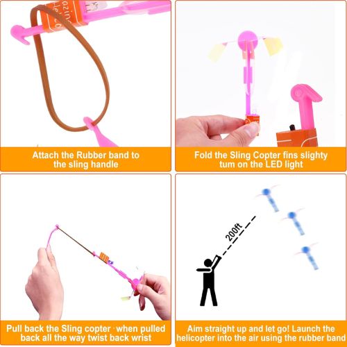 25 Sets LED Flying Set, 25 Slingshot+25 Glow Helicopter-50 Pcs, Flying Toy Outdoor Toys Glow in The Dark Party Supplies Party Favors for Kids 8-12,4-8 nirvanaguru