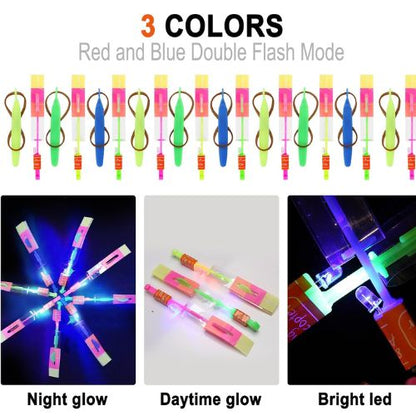 25 Sets LED Flying Set, 25 Slingshot+25 Glow Helicopter-50 Pcs, Flying Toy Outdoor Toys Glow in The Dark Party Supplies Party Favors for Kids 8-12,4-8 nirvanaguru