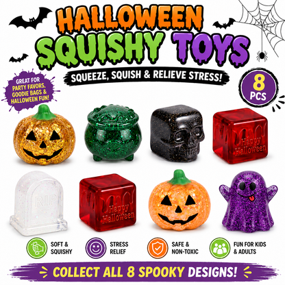 8pcs Halloween Squishy Toys,Stress Balls for Kids Stress Relief Halloween Party Favors-Trick or Treats Classroom Prizes Goodie Bag Fillers