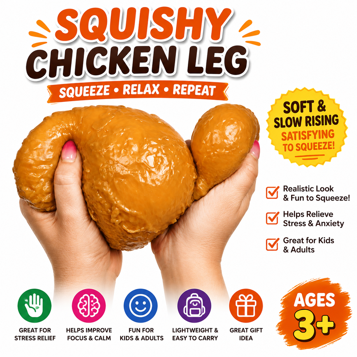 Squishy Fried Chicken Squish Toy - Ages 3+