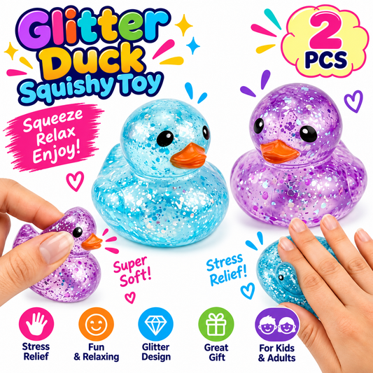 2Pcs Glitter Mini Duck Squishies - Soft Slow Rising Ducks Fidget Toys Stress Balls - Adult Relieve Anxiety Squishies Duck Stress Squeeze Toys - Suitable for Halloween - Christmas - Party Supplies