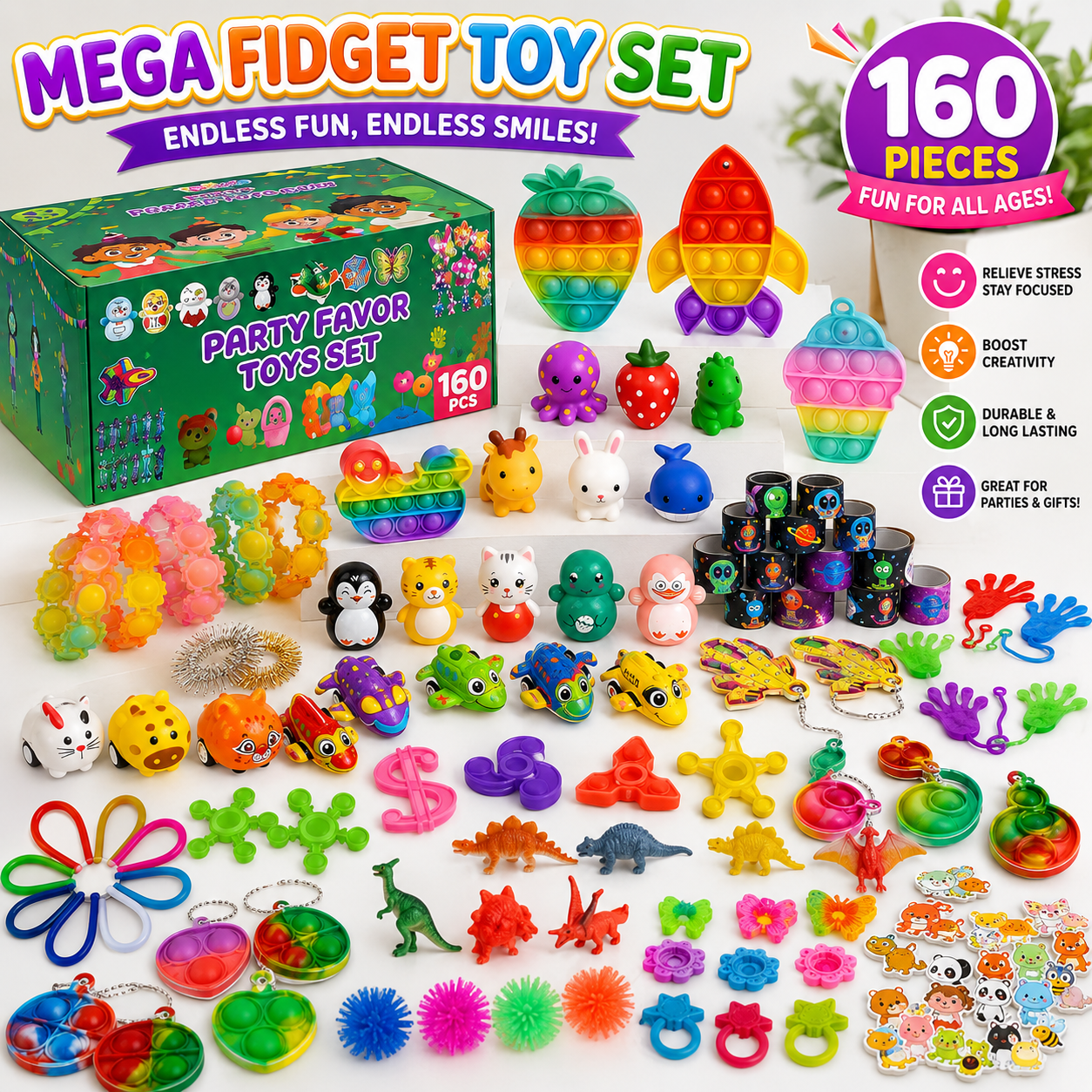 160 Pcs Fidget Toys Party Favors Pack - Randomly Selected Pop Sensory Set Gifts Stickers for Kids Adults Boy Girl Stocking Stuffers Autistic Bulk Goodie Bag Filler Treasure Box Classroom Prizes School Nirvana Guru