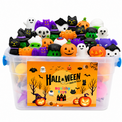 36Pcs Halloween Kawaii Squishies Treasure Box Mini Mochi Squishy Squeeze Toys Stress Reliever Anxiety Packs for Kids Halloween Party Favors (Halloween) Nirvana Guru