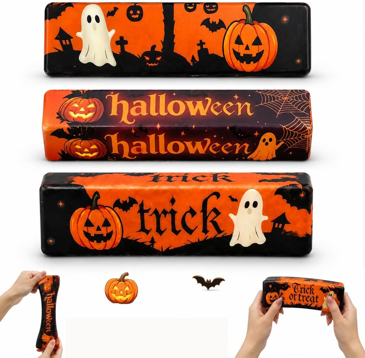 3Pcs Halloween Butter Squishy Toys - Ghost Slow Rising Squeeze Toys - Soft Sensory Fidget Toys - Halloween Themed Desktop Decorations for Kids & Adults - Random Designs Nirvana Guru