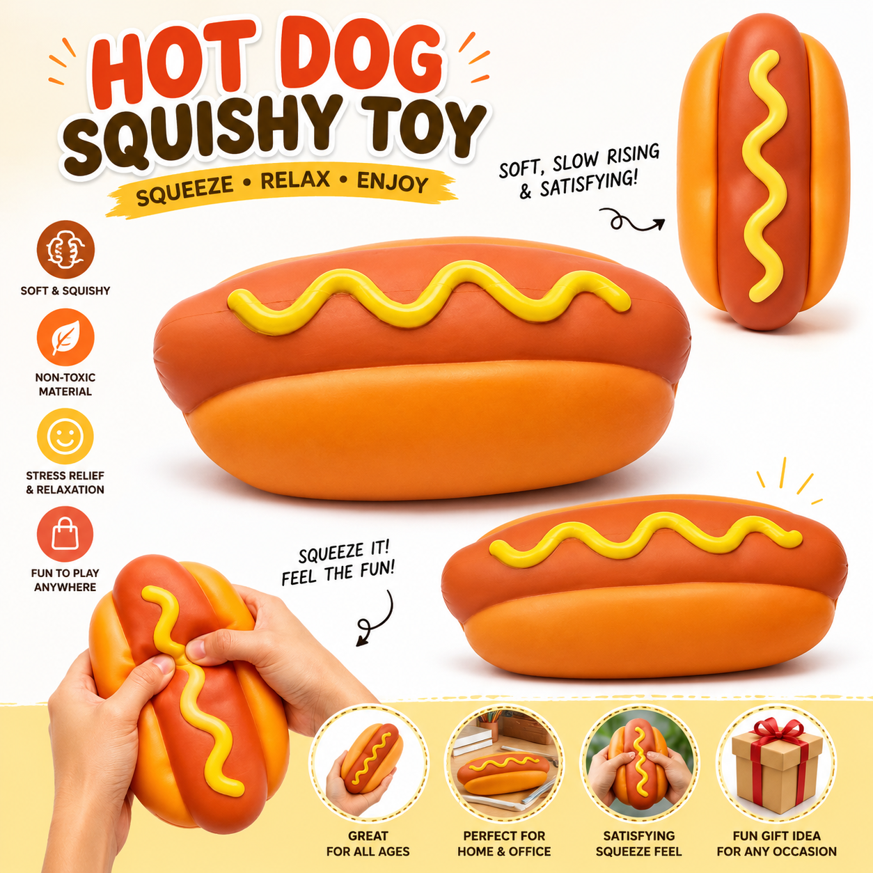 Squishy Hot Dog Colossal Rising Squeeze Toy for Anxiety Relief | Cute Giant Fruit Stress Balls Squishiest Toy, Birthday Gifts Party Favor for Adults Kids Nirvana Guru