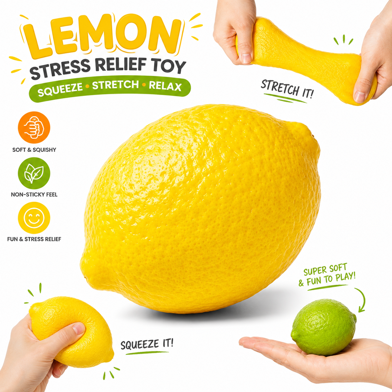 Crunchy Lemon Squishy - Color Changing Crispy Lemon Stress Ball for Anxiety Relief Toy Squeeze Shapeable for Adults Nirvana Guru