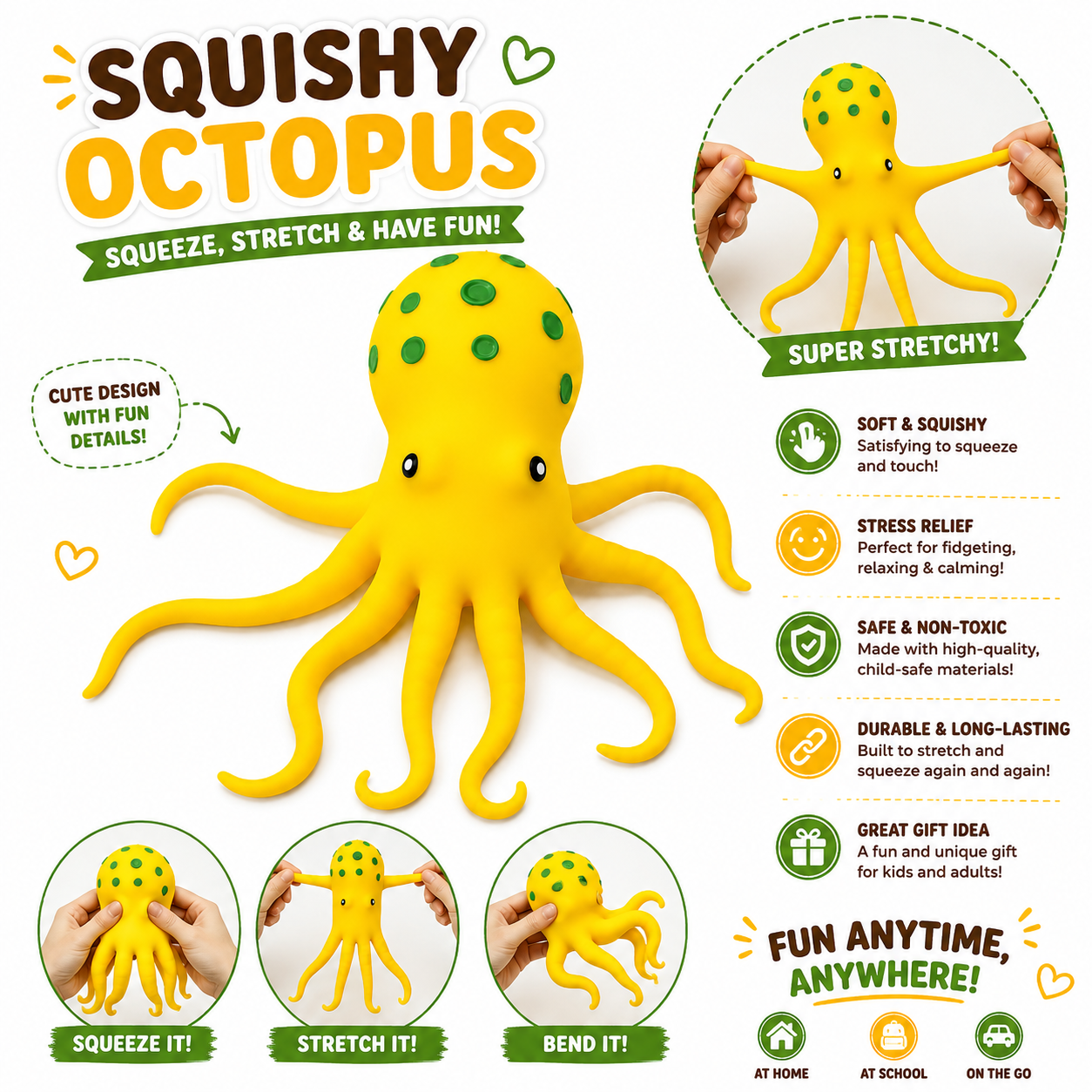 Octopus Squishy Toy - Squeeze Fidget Toys - Sea Animal Sensory Toy for Teens Adults - Birthday - Yellow Nirvana Guru