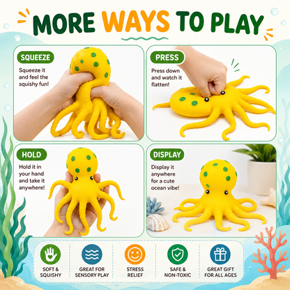 Octopus Squishy Toy - Squeeze Fidget Toys - Sea Animal Sensory Toy for Teens Adults - Birthday - Yellow Nirvana Guru