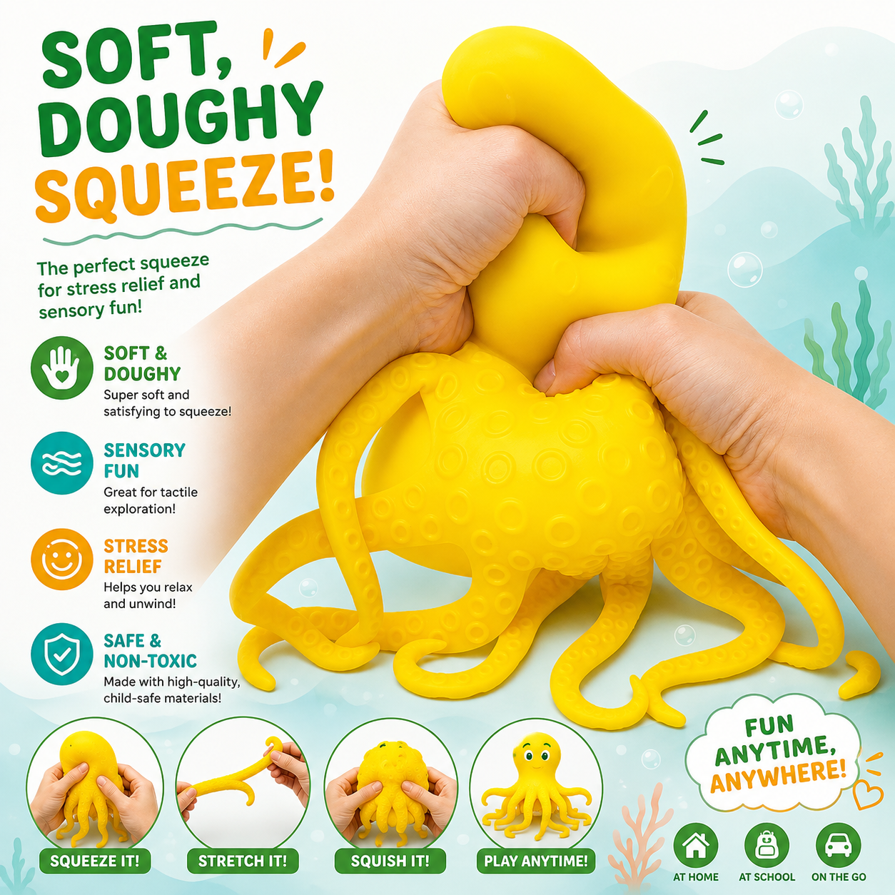 Octopus Squishy Toy - Squeeze Fidget Toys - Sea Animal Sensory Toy for Teens Adults - Birthday - Yellow Nirvana Guru