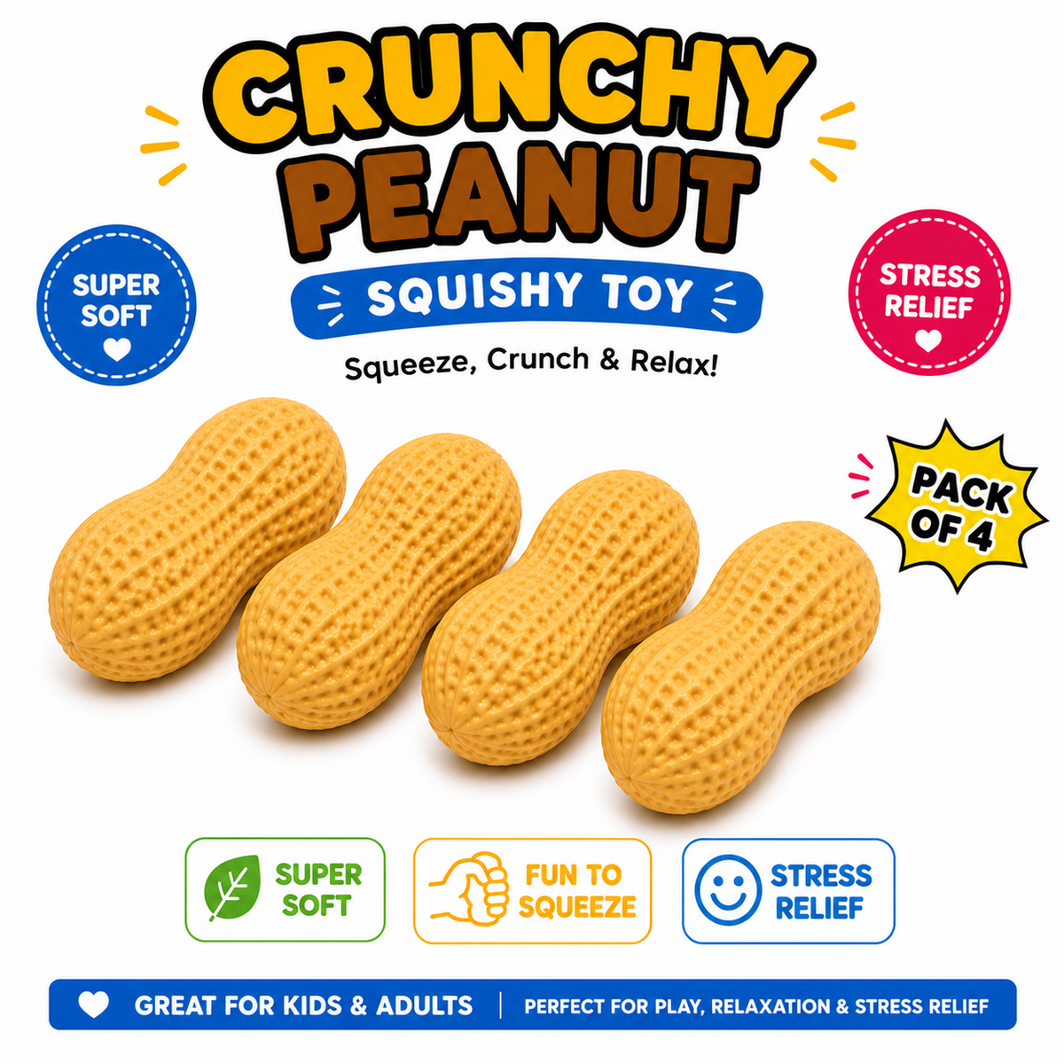 Crunchy Peanut Squishy Toys - Squeeze Fidget Toys for Stress Anxiety Relief Nirvana Guru