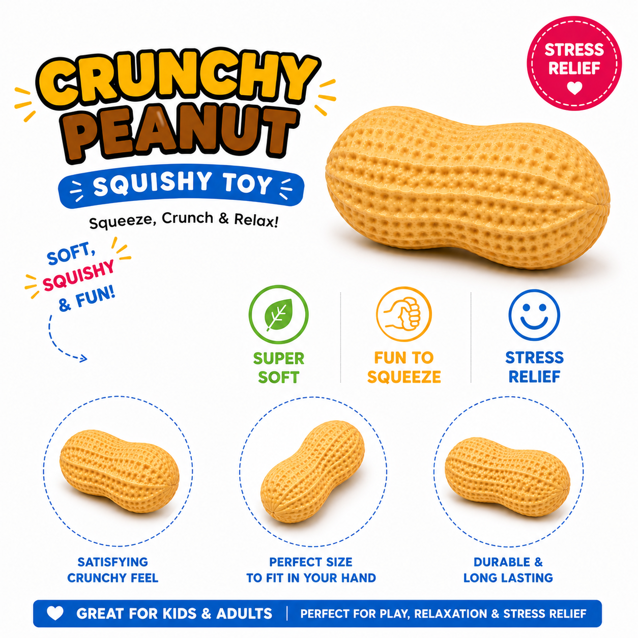 Crunchy Peanut Squishy Toys - Squeeze Fidget Toys for Stress Anxiety Relief Nirvana Guru