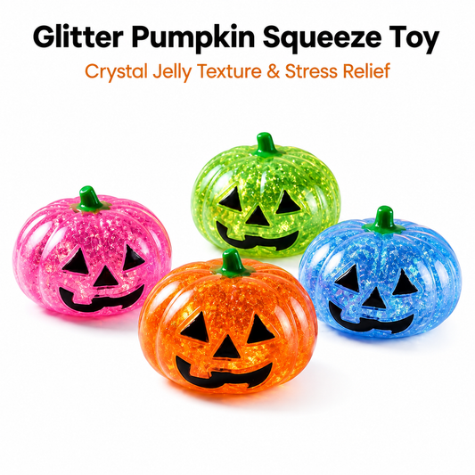 Cute Halloween Glitter Pumpkin Squeeze Toy - Assorted Colors - Soft TPR Squishy Fidget Stress Ball - Halloween Decor Gift for Adults Nirvana Guru