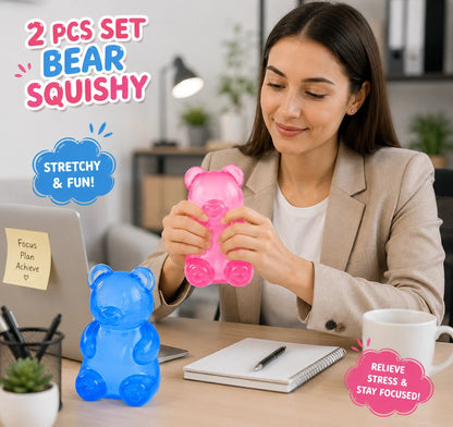 2-Piece Gummy Bear Squishy Toy Set - Sensory Fidget Squeeze Toys for Kids - Fun Party Favors and Gifts