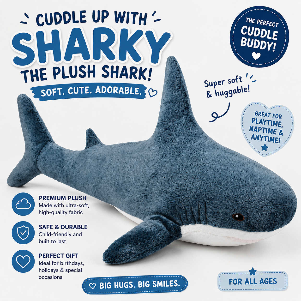 Shark Stuffed Animal Plush 11" Cute Shark Toy Plush Pillows Soft Cotton Sharks Plushies Ocean Sea Animal Doll Gifts for Boys Girls Kids Adults ( Navy Blue ） Nirvana Guru