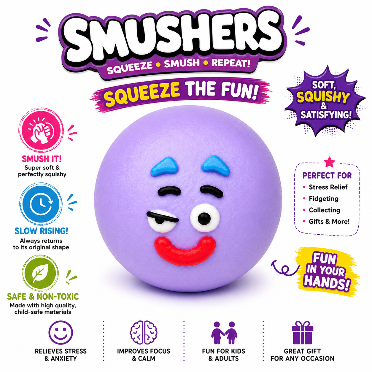 Smushers Squishy Curiosities - Ultra-Soft Slow Rising Stress Relief Toy for Adults - Cute Quirky Sensory Fidget Toy for Anxiety Relief - ADHD & Autism - Unique Office Desk Decor Nirvana Guru