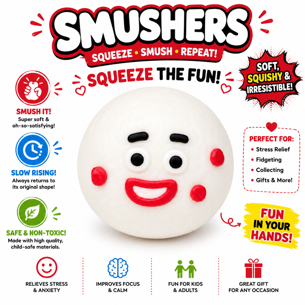 Smushers Squishy Curiosities - Ultra-Soft Slow Rising Stress Relief Toy for Adults - Cute Quirky Sensory Fidget Toy for Anxiety Relief - ADHD & Autism - Unique Office Desk Decor Nirvana Guru