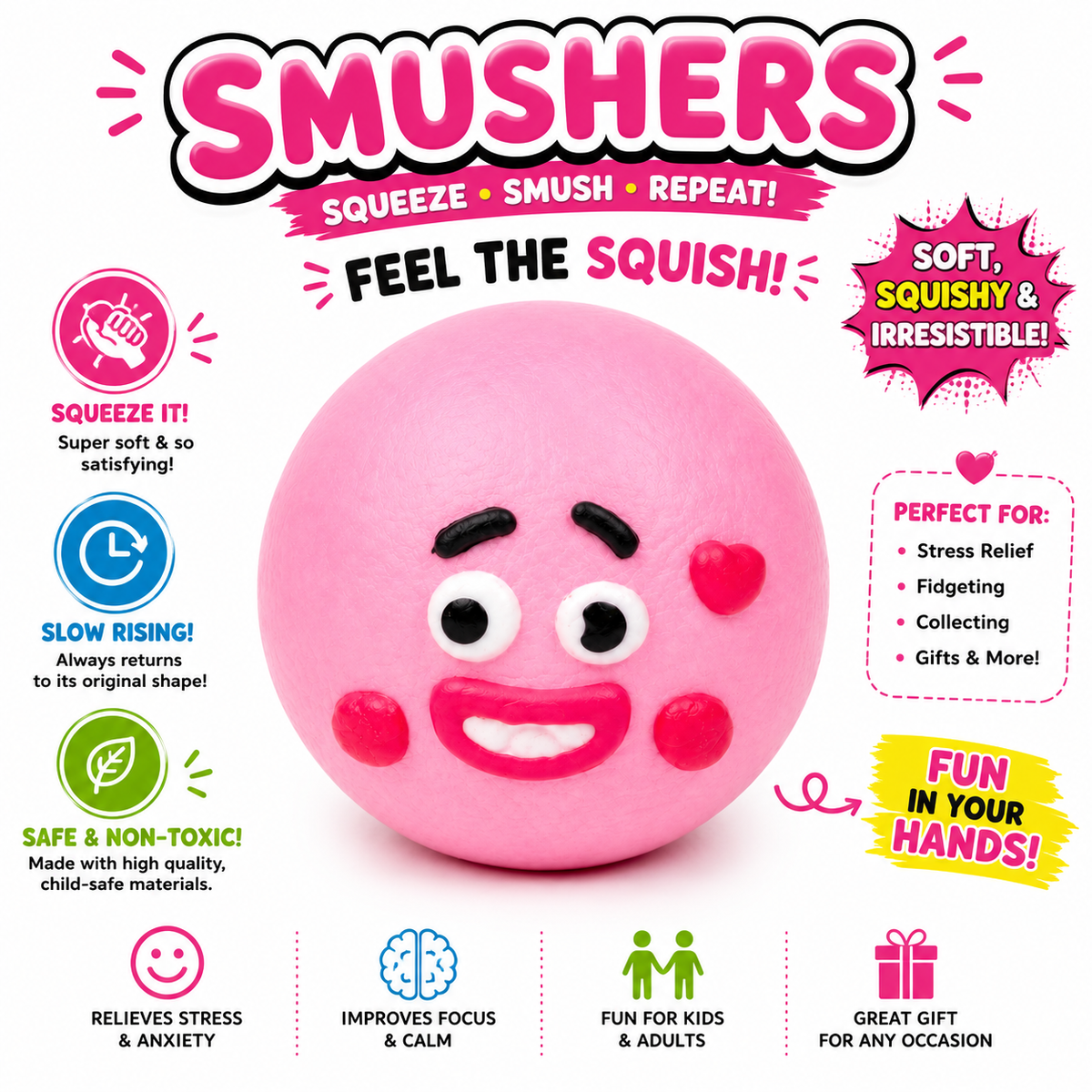 Smushers Squishy Curiosities - Ultra-Soft Slow Rising Stress Relief Toy for Adults - Cute Quirky Sensory Fidget Toy for Anxiety Relief - ADHD & Autism - Unique Office Desk Decor Nirvana Guru