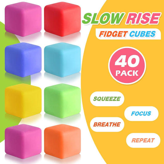 40 Pack Slow Rising Stress Cube Fidget Toys - Squishy Balls Sensory Fidget Toys for Kids Adults - Square Shape Fidgets for Classroom - Party Favors Pull Stretch Squishy Toy Classroom Prize Box Toys nirvanaguru