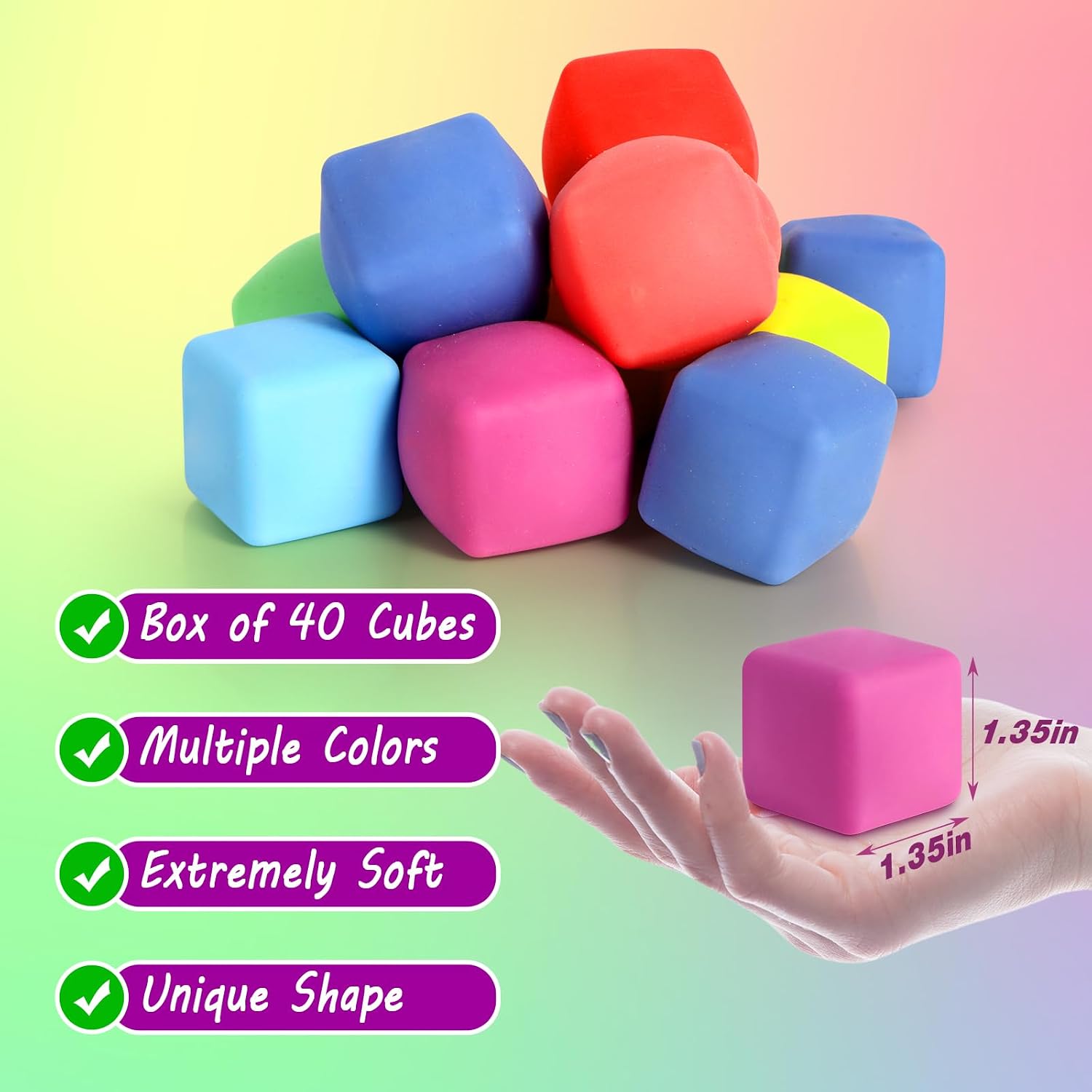 40 Pack Slow Rising Stress Cube Fidget Toys - Squishy Balls Sensory Fidget Toys for Kids Adults - Square Shape Fidgets for Classroom - Party Favors Pull Stretch Squishy Toy Classroom Prize Box Toys nirvanaguru
