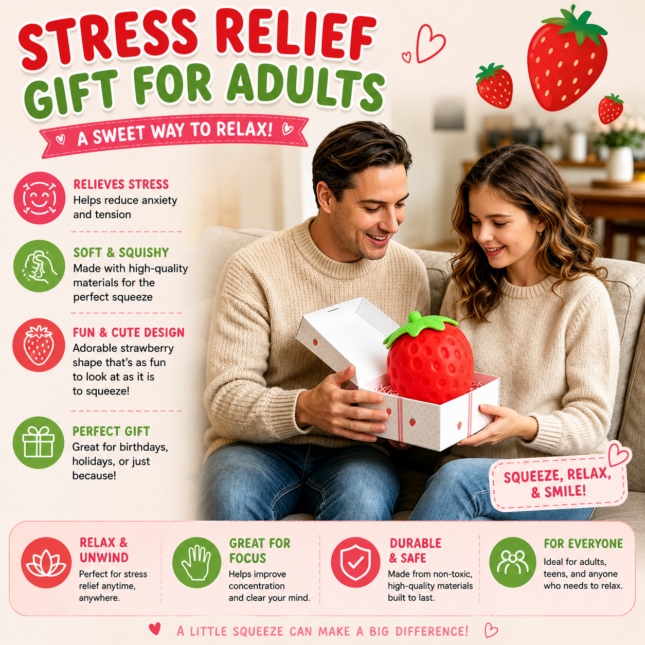 6 Inch Giant Strawberry Squishy Slow Rising Stress Relief Toy - Realistic Soft Fruit Squeeze Fidget Sensory Toy - Desk Decor Party Favor Gift for Adults Nirvana Guru