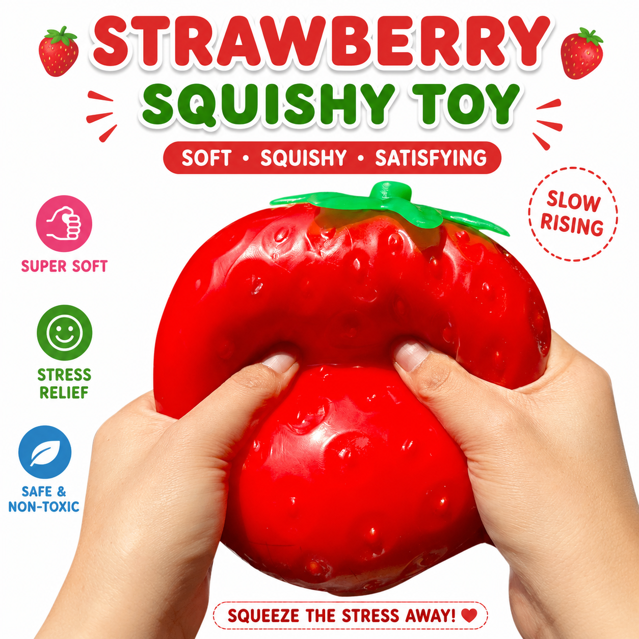 Strawberry Squishy, Strawberry Squishy Sensory Fidget Giant Jumbo Big Slow Rising Stress Ball Squeeze Toy Fruit Realistic for Relief, Adults Kids Gifts Party Favor Nirvana Guru