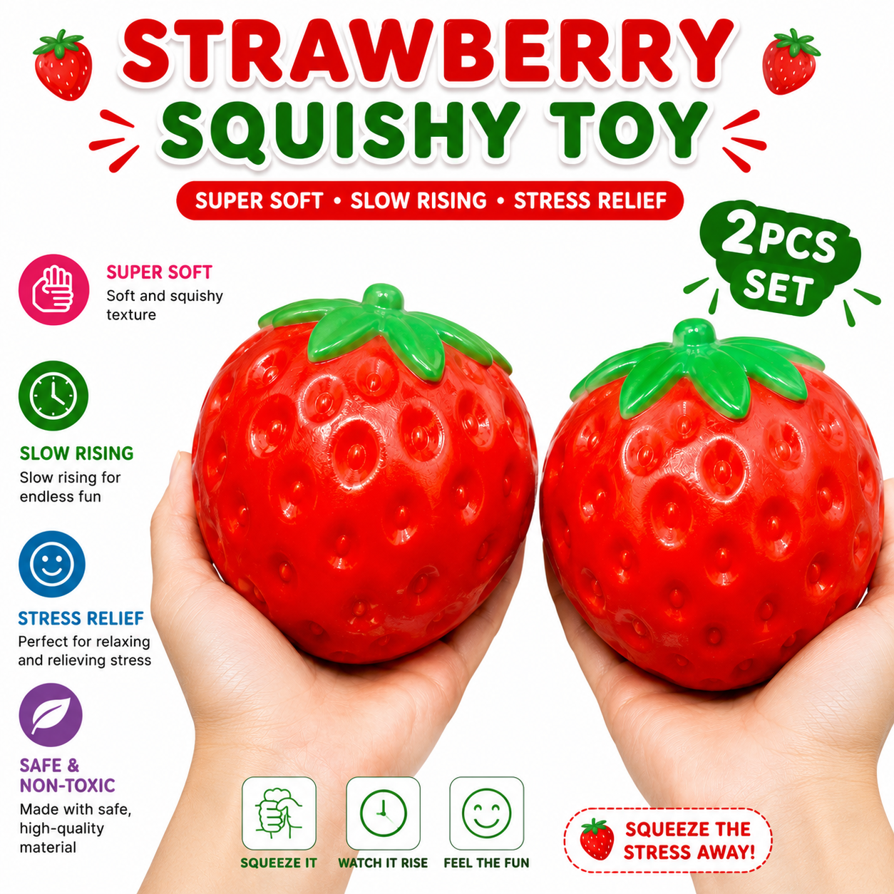 Strawberry Squishy, Strawberry Squishy Sensory Fidget Giant Jumbo Big Slow Rising Stress Ball Squeeze Toy Fruit Realistic for Relief, Adults Kids Gifts Party Favor Nirvana Guru