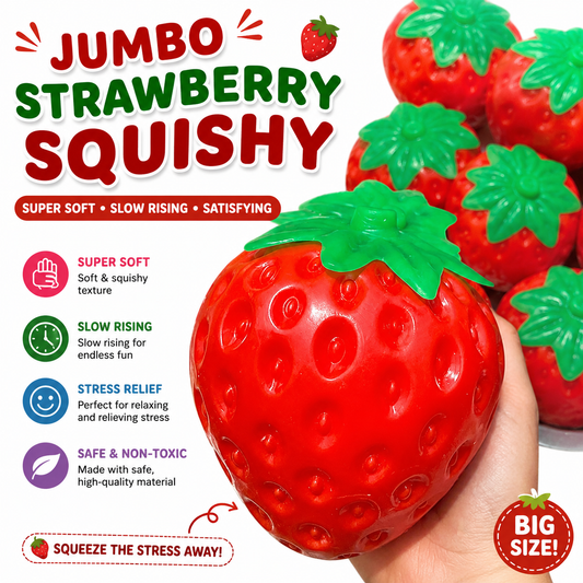 Strawberry Squishy, Strawberry Squishy Sensory Fidget Giant Jumbo Big Slow Rising Stress Ball Squeeze Toy Fruit Realistic for Relief, Adults Kids Gifts Party Favor Nirvana Guru
