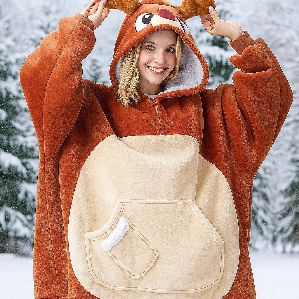 Giggling Getup Wearable Blanket Hoodie for Women Men Sherpa Fleece Hooded Blanket Sweatshirt Warm Cozy Sherpa Wearable Throw Oversized Hoodie with Giant Pocket & Sleeves for Adult Christmas Reindeer nirvanaguru