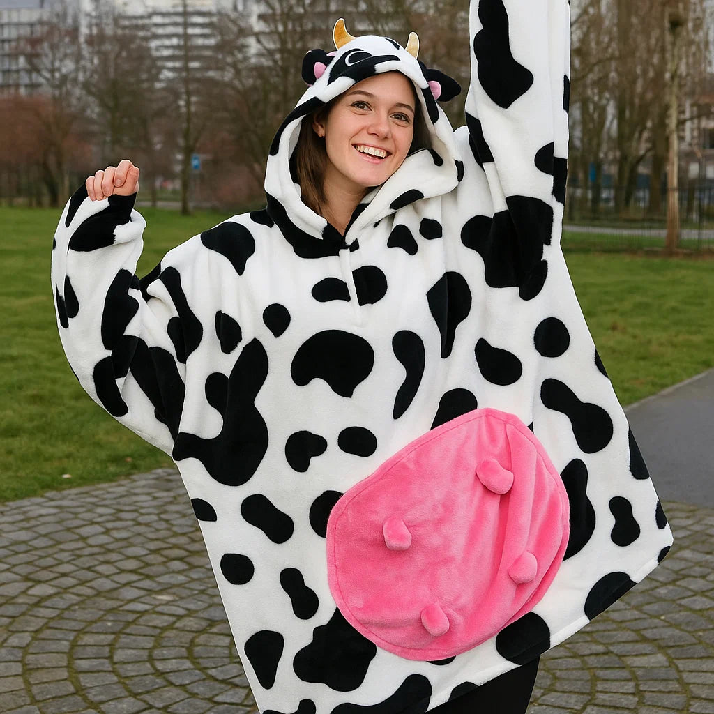 Giggling Getup Wearable Blanket Hoodie for Women and Men Sherpa Fleece Hooded Blanket Sweatshirt Warm Cozy Sherpa Wearable Throw Oversized Hoodie with Giant Pocket & Sleeves for Adult Cow nirvanaguru