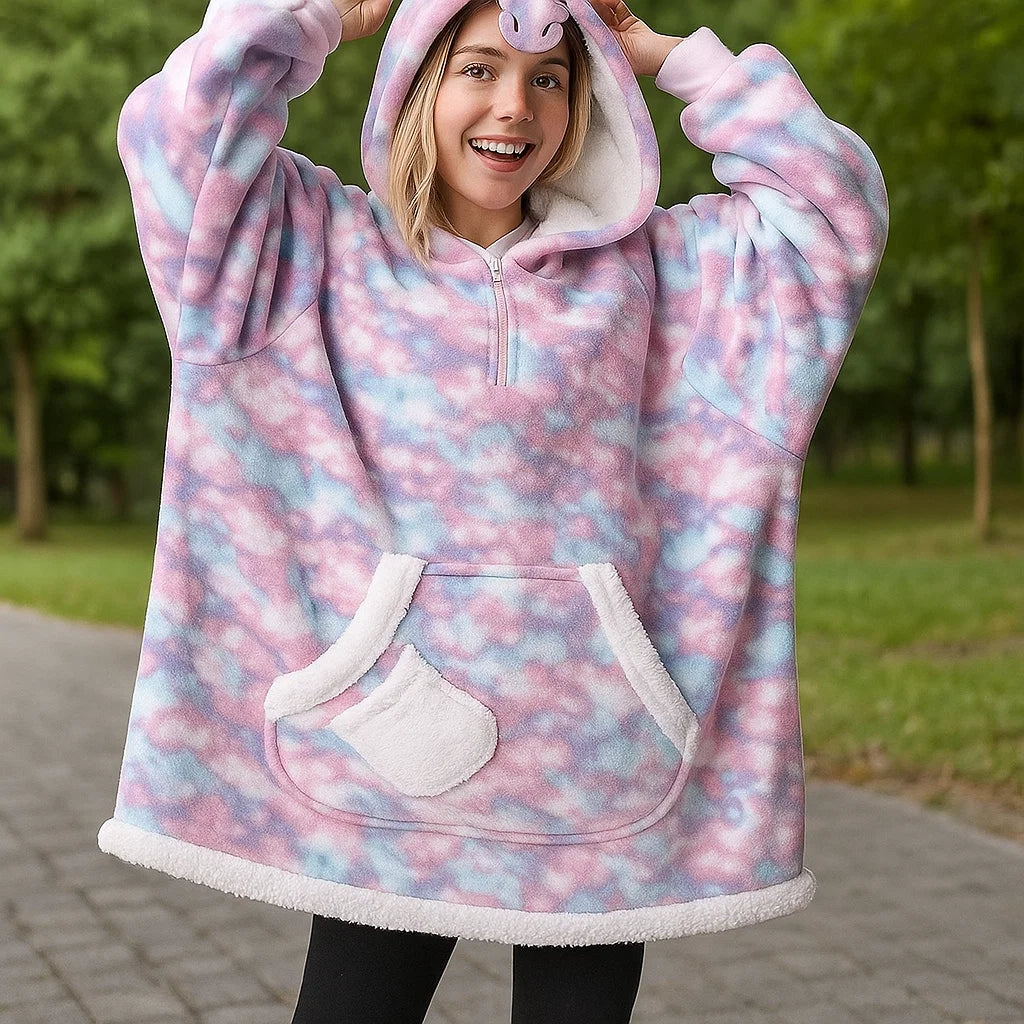 Giggling Getup Wearable Blanket Hoodie for Women and Men Sherpa Fleece Hooded Blanket Sweatshirt Warm Cozy Sherpa Wearable Throw Oversized Hoodie with Giant Pocket & Sleeves for Adult Unicorn nirvanaguru
