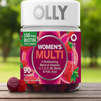 OLLY Women's Multivitamin Gummy, Vitamins A, D, C, E, Biotin, Folic Acid, Adult Chewable Vitamin, Berry Flavor, 45 Day Supply - 90 Count Nirvana Guru