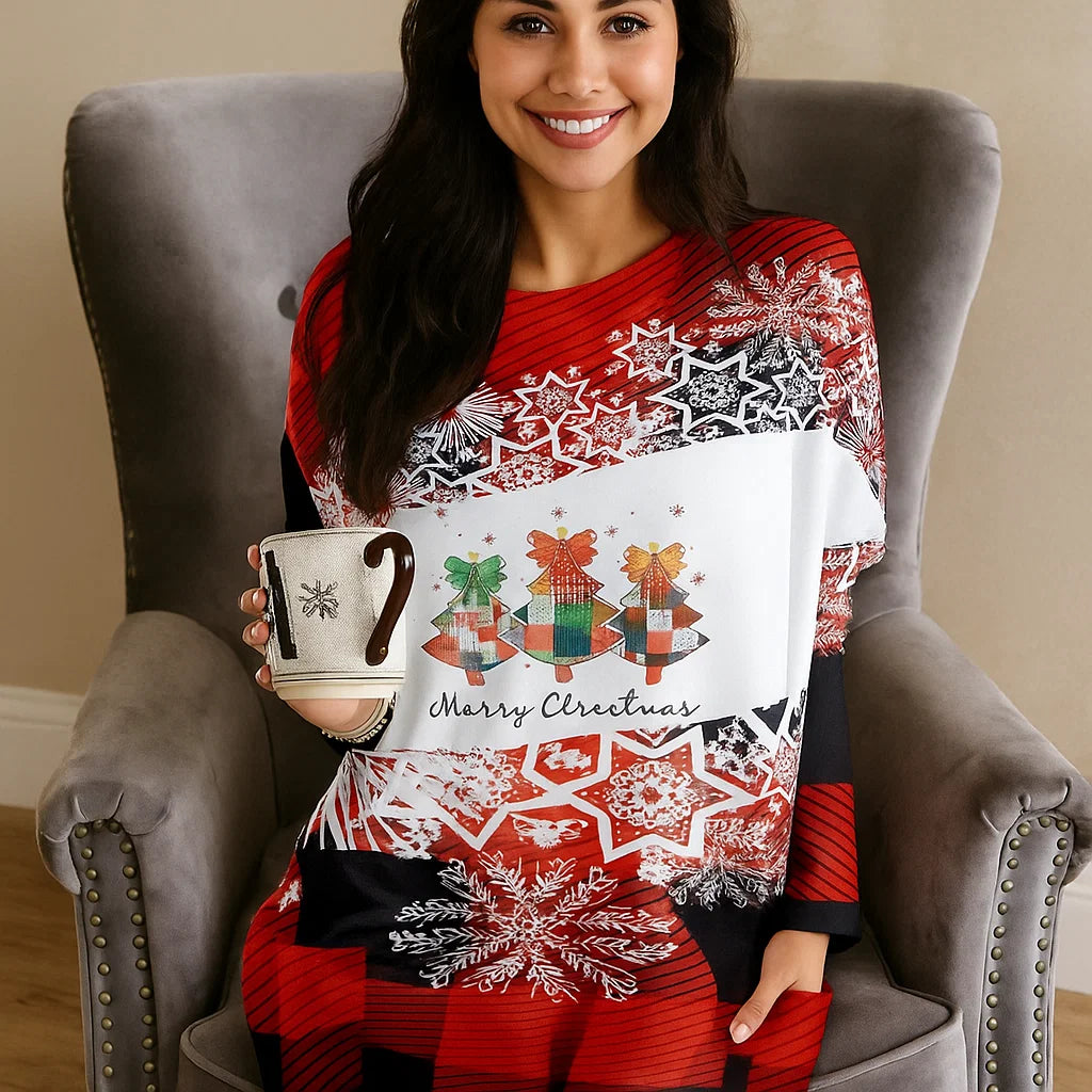 MOUSYA Women Dress Shirt Christmas Long Sleeve Tops Santa Printed Pullover Loose Plus Size T-Shirt Blouse with Pockets nirvanaguru