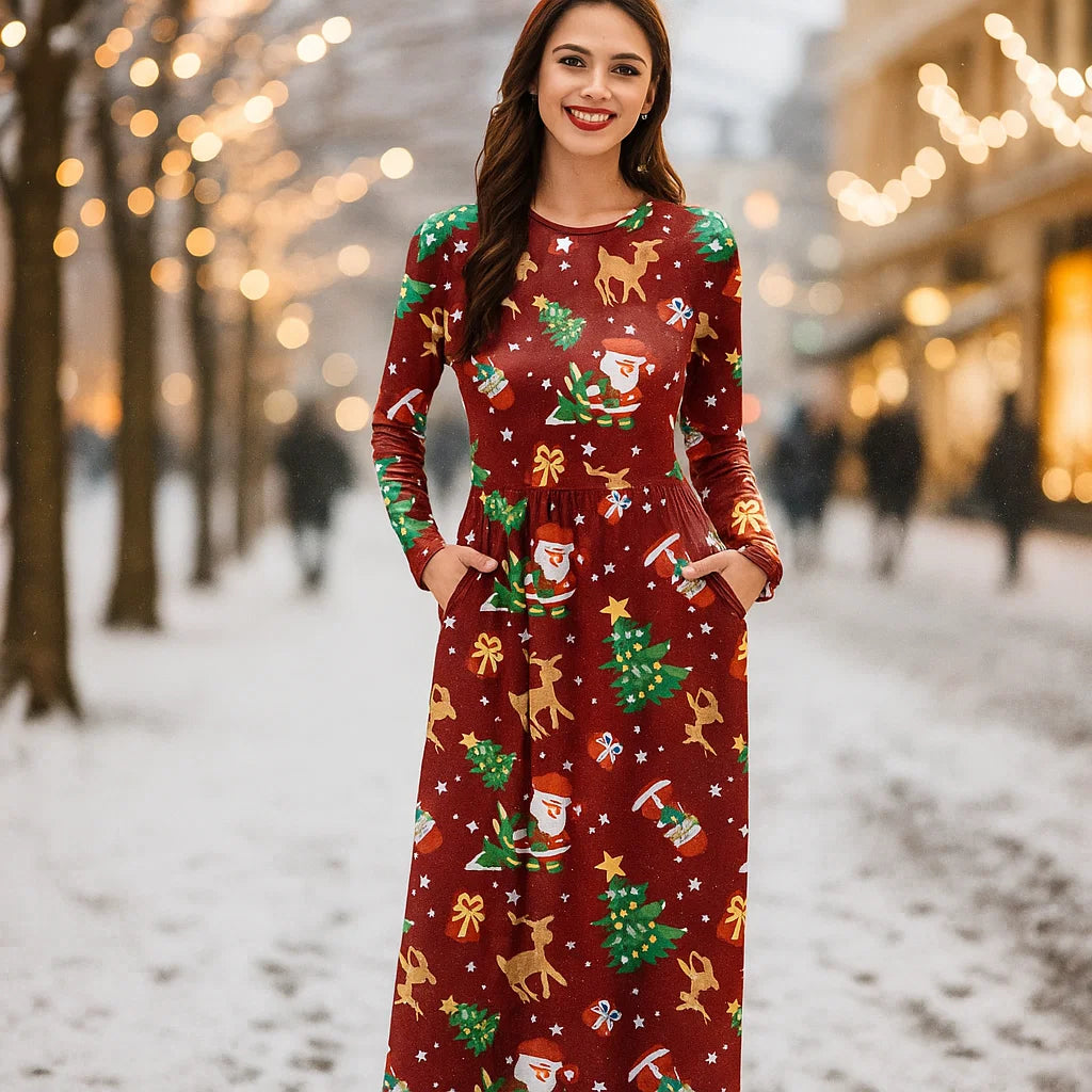 For G and PL Women's Ugly Christmas Maxi Dress Long Sleeve Graphic Outfit with Pockets nirvanaguru