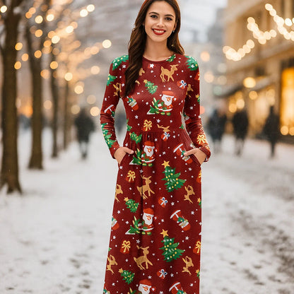 For G and PL Women's Ugly Christmas Maxi Dress Long Sleeve Graphic Outfit with Pockets nirvanaguru