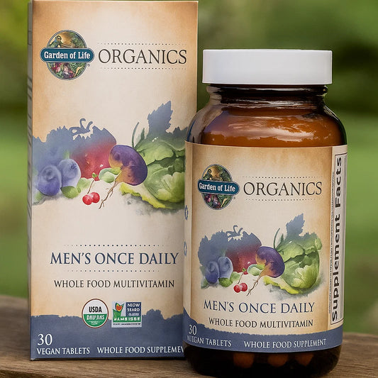 Garden of Life Organics Men's Once Daily Whole Food Multivitamin - 60 Tablets, Vegan Mens Multi for Health & Well-Being, Organic Mens Vitamins & Minerals, Vitamin C, Zinc Nirvana Guru